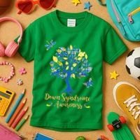Cute Down Syndrome Awareness Blue Yellow Tree Kids T-Shirt thumb 3