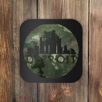 Camo Detroit Skyline Logo Coaster