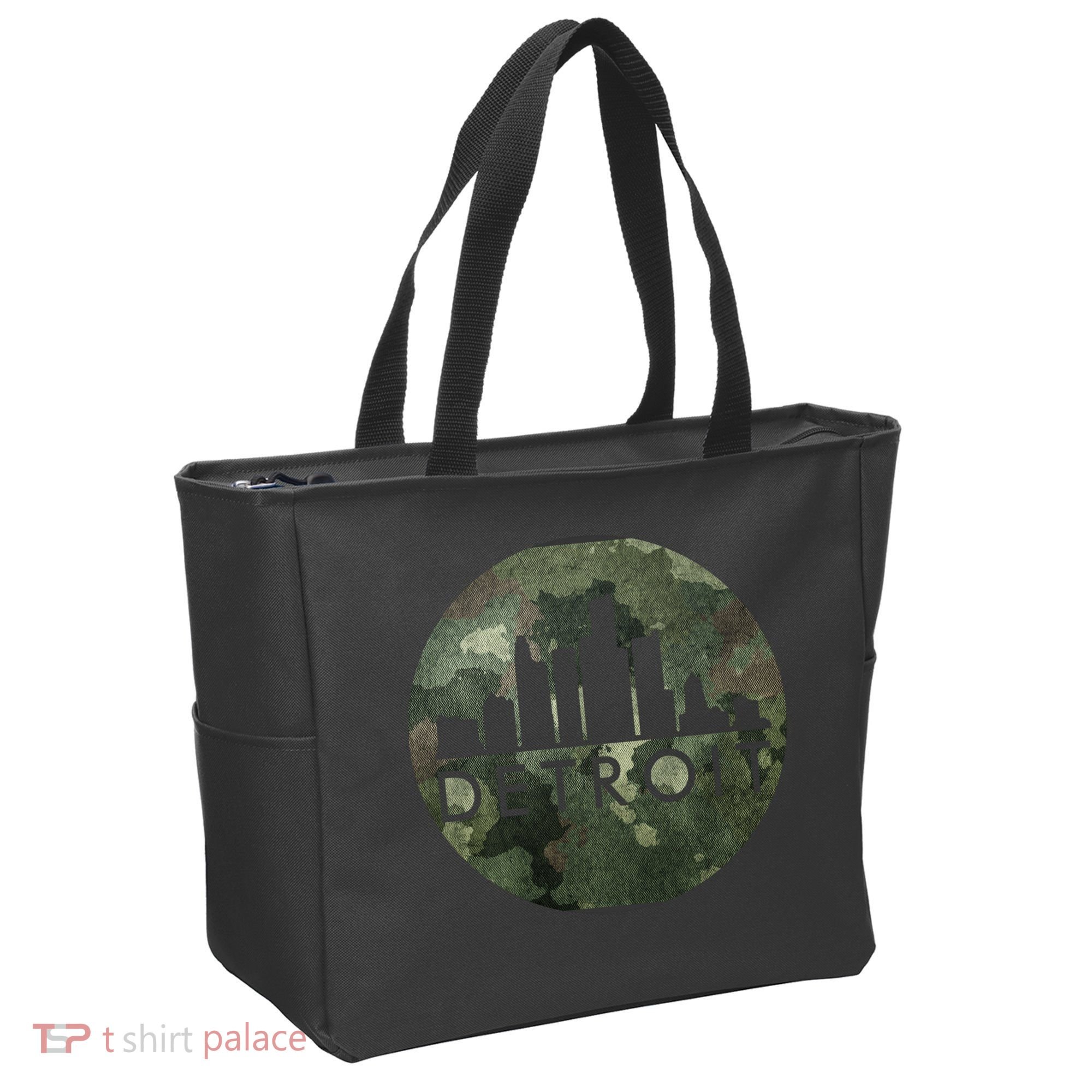 Camo Detroit Skyline Logo Tote Bag