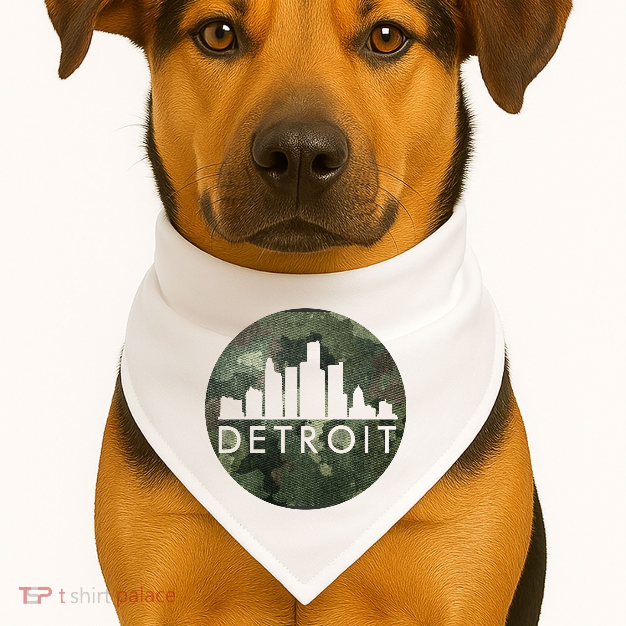 Camo Detroit Skyline Logo USA-Made Doggie Bandana