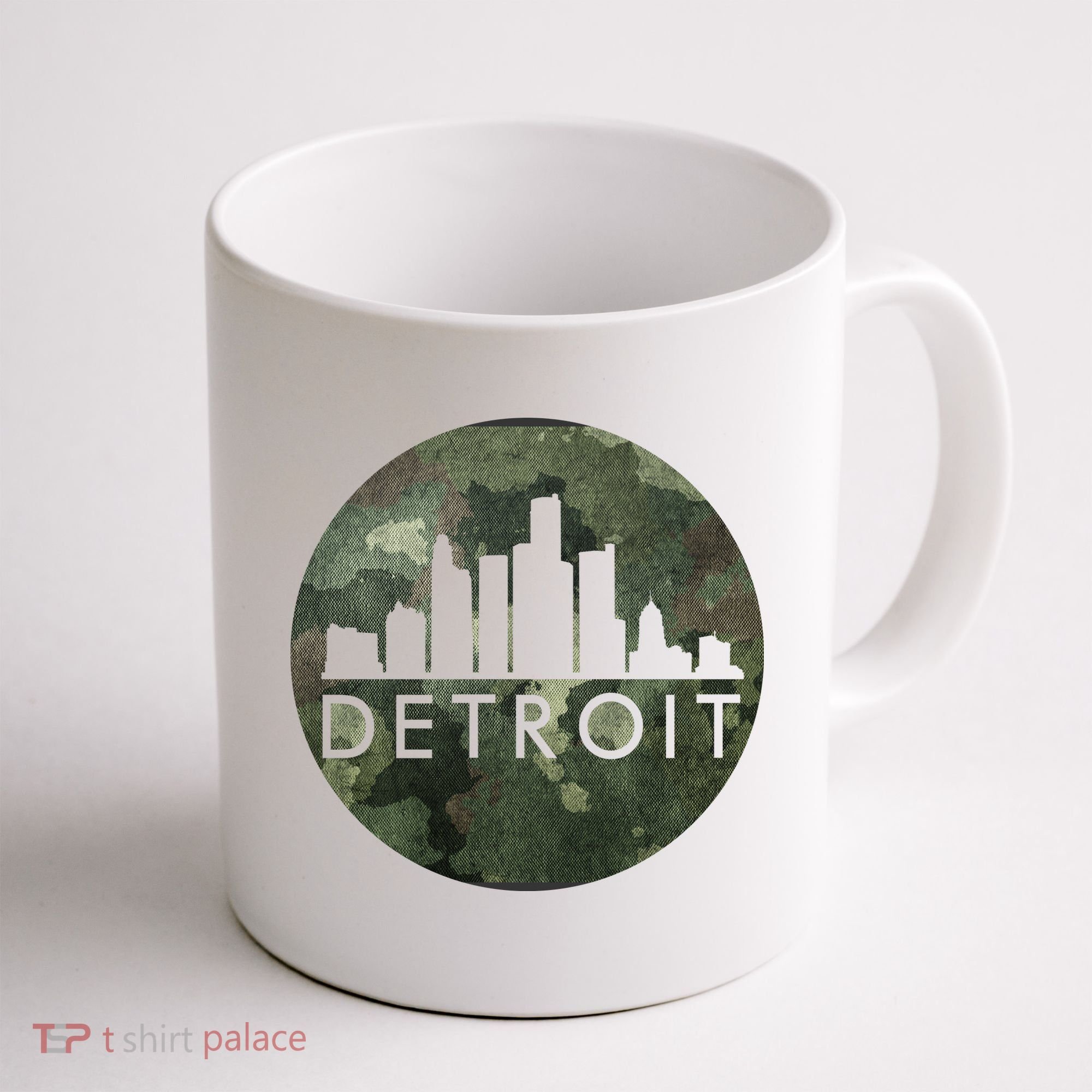 Camo Detroit Skyline Logo Coffee Mug
