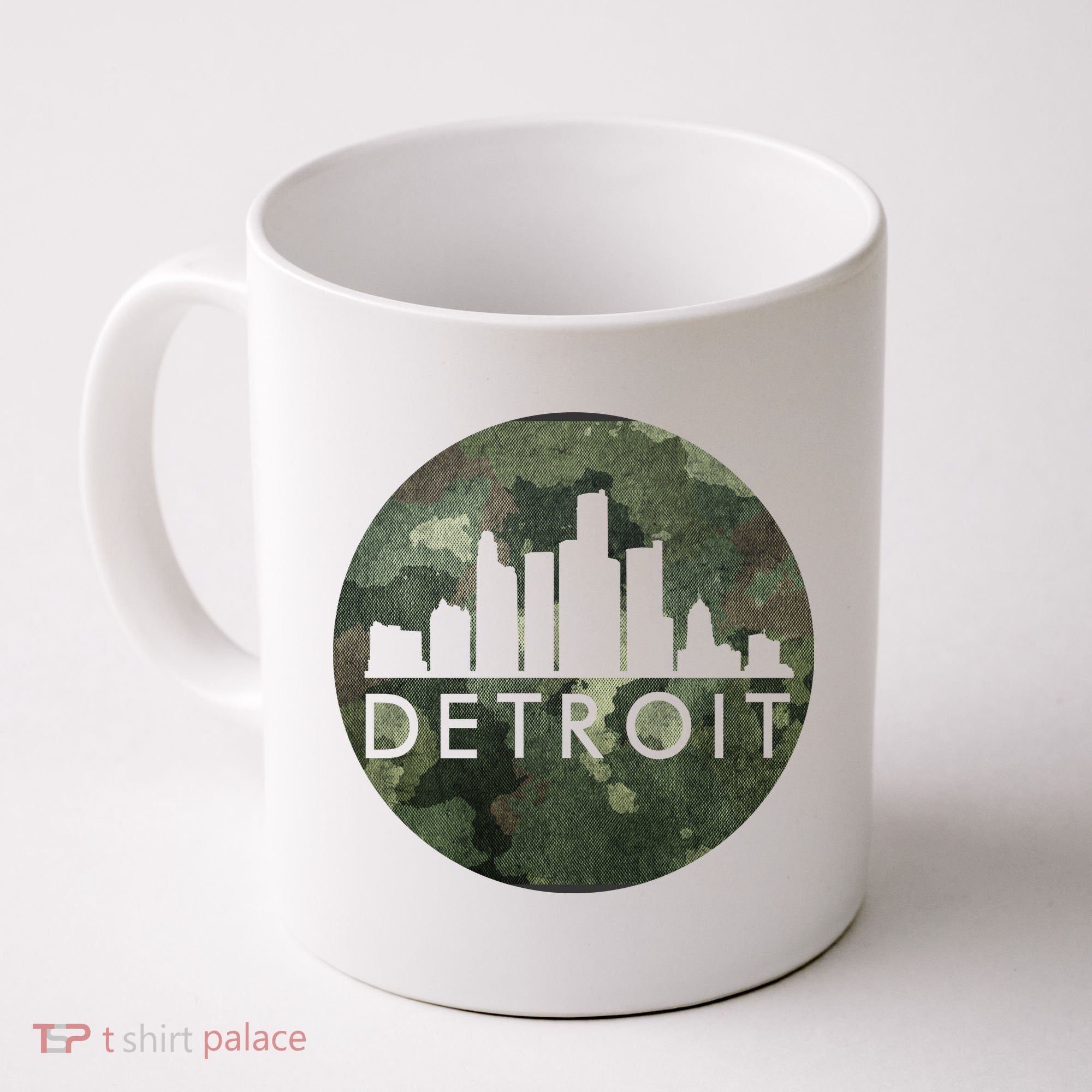 Camo Detroit Skyline Logo Coffee Mug