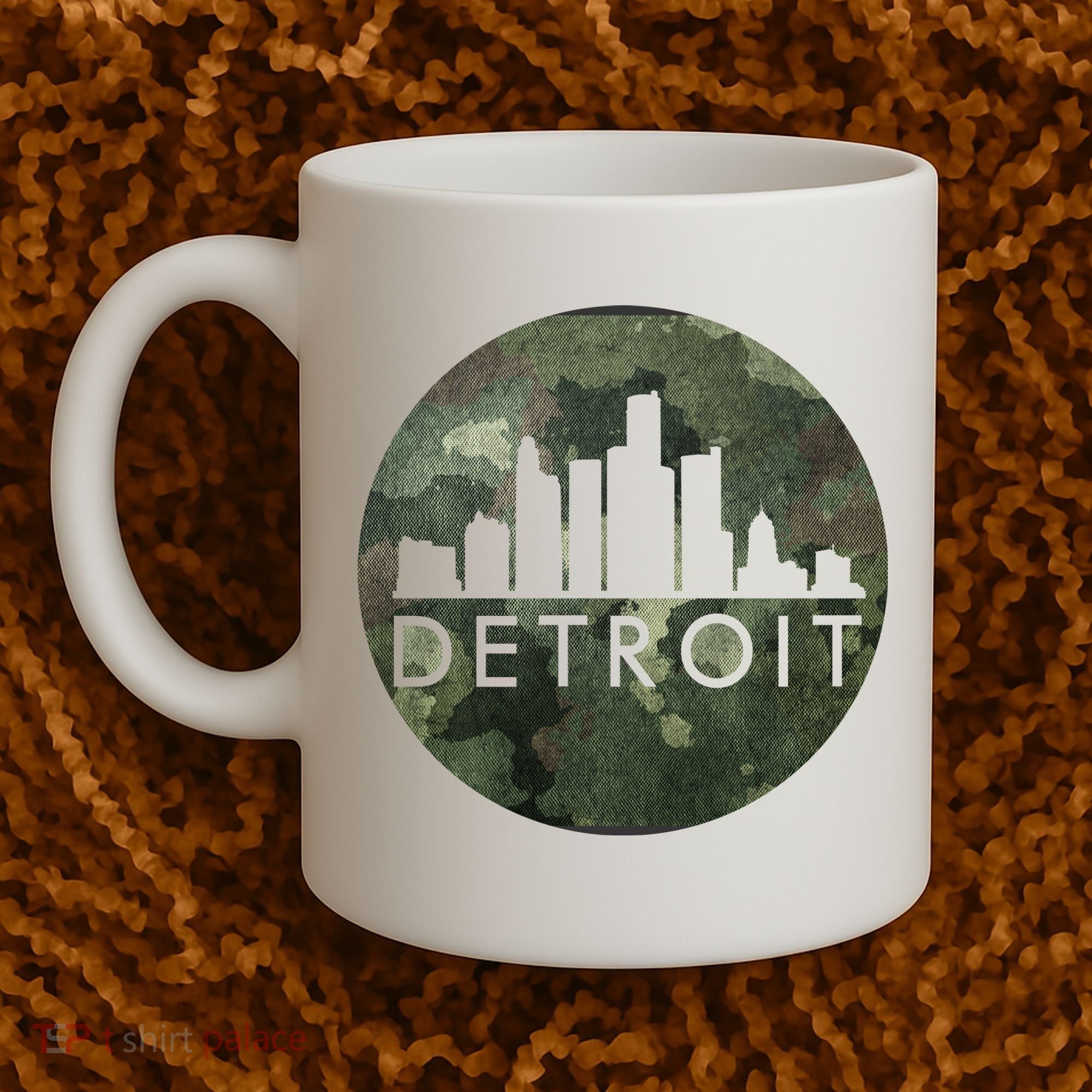Camo Detroit Skyline Logo Coffee Mug