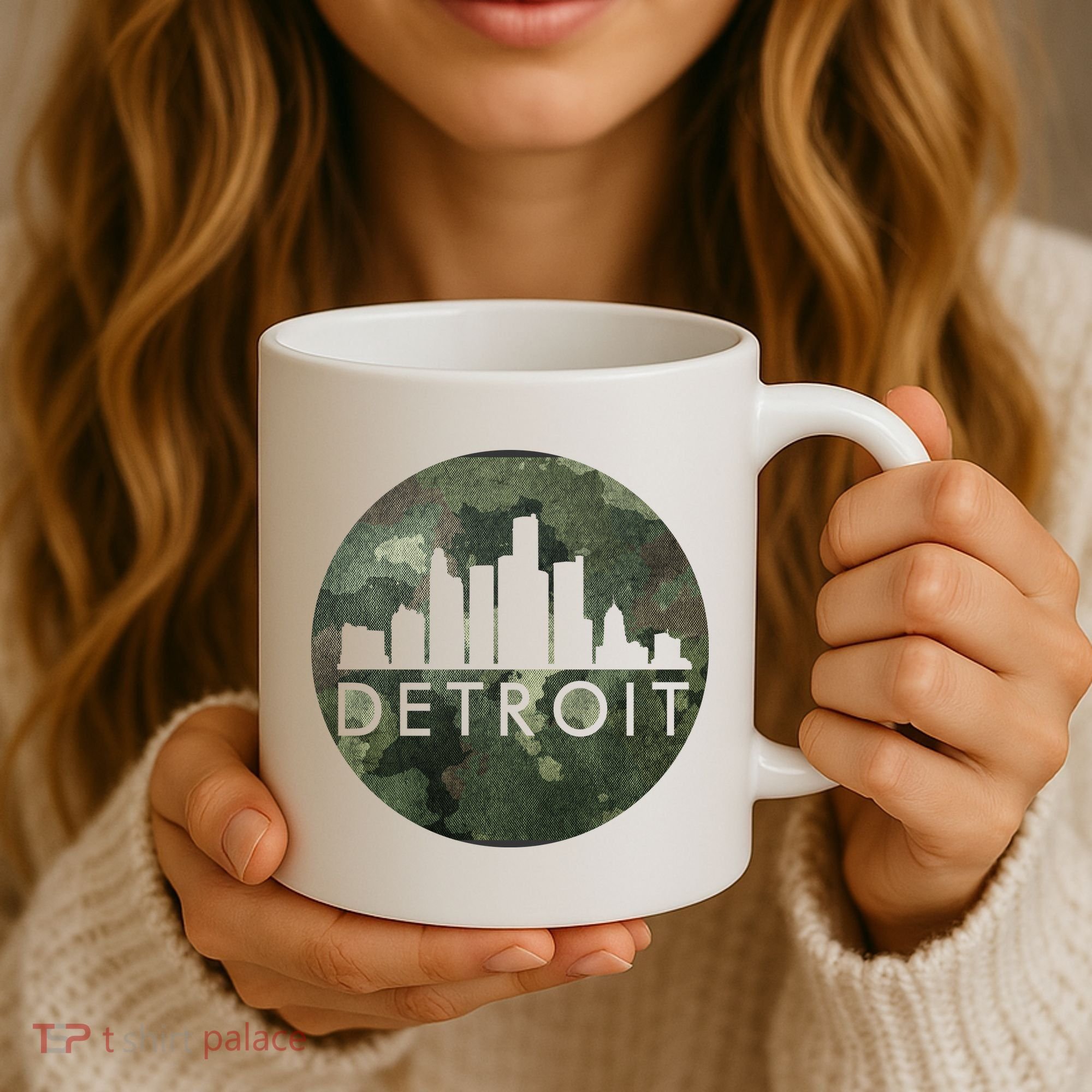Camo Detroit Skyline Logo Coffee Mug