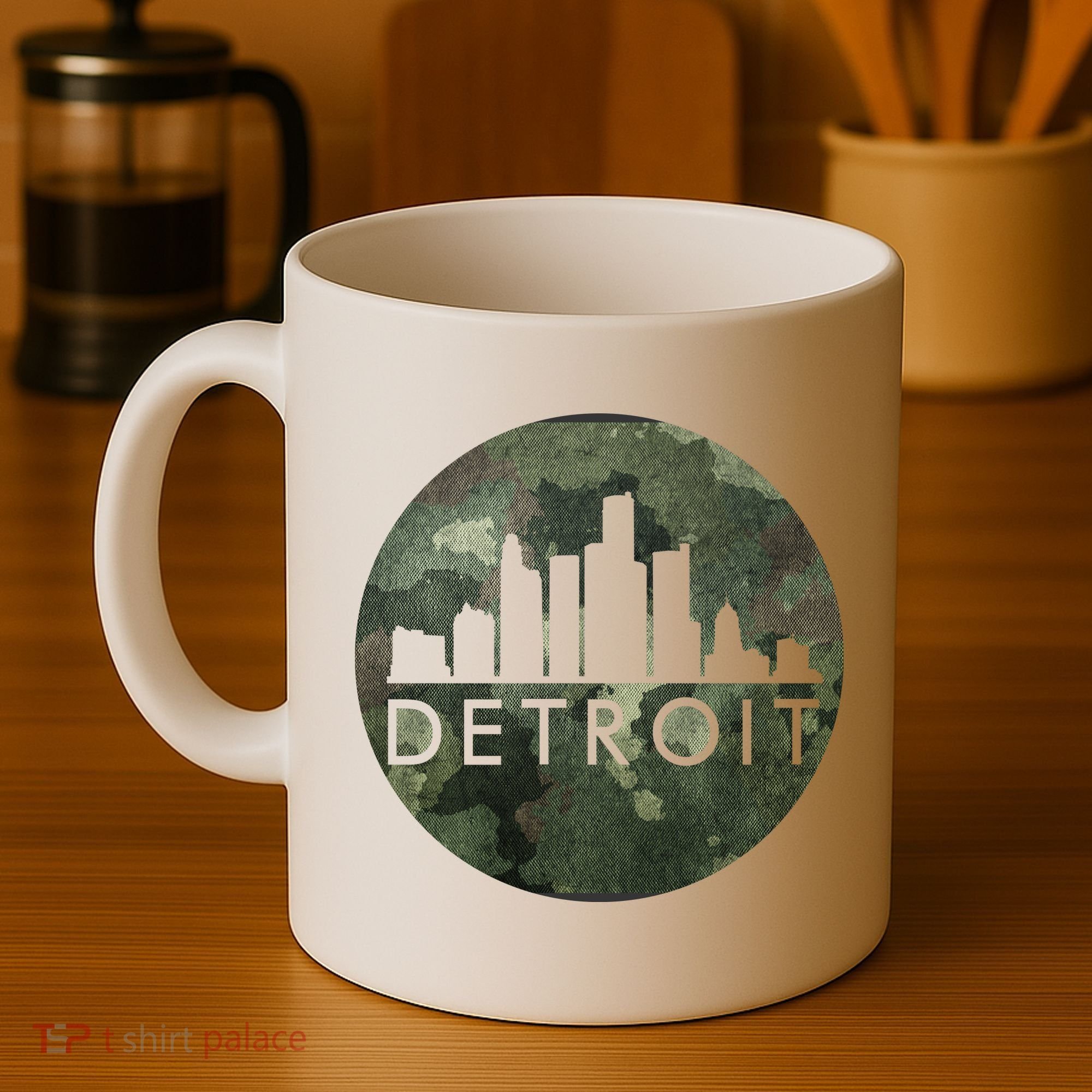 Camo Detroit Skyline Logo Coffee Mug