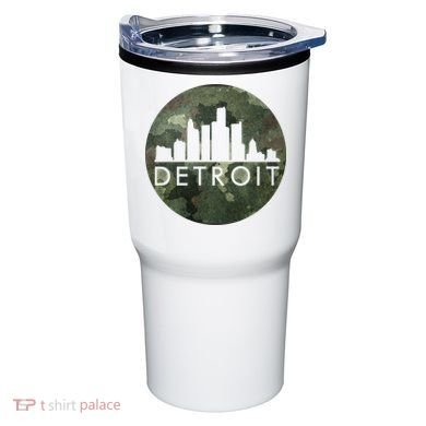 Camo Detroit Skyline Logo Tumbler