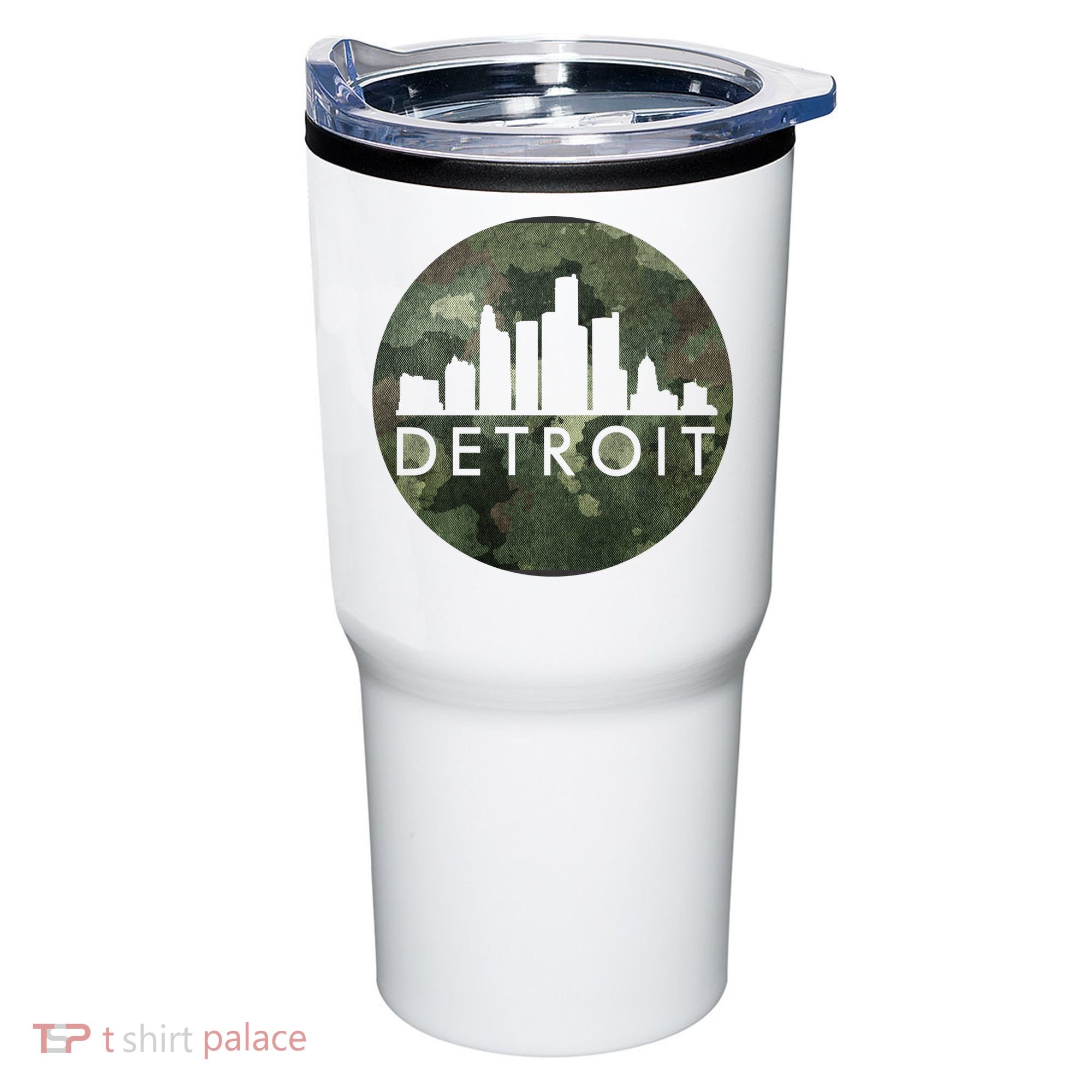 Camo Detroit Skyline Logo Tumbler