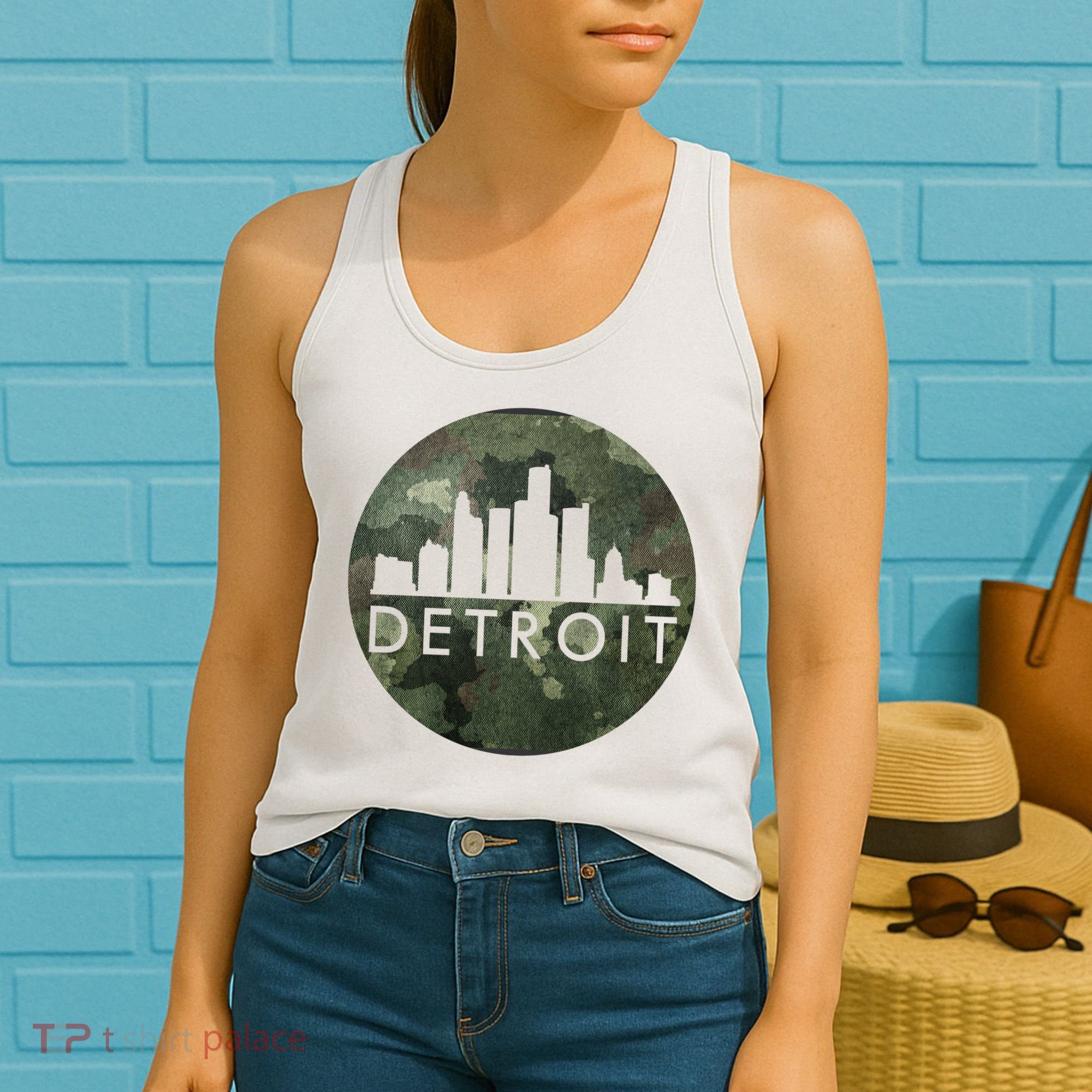 Camo Detroit Skyline Logo Women's Tank Top