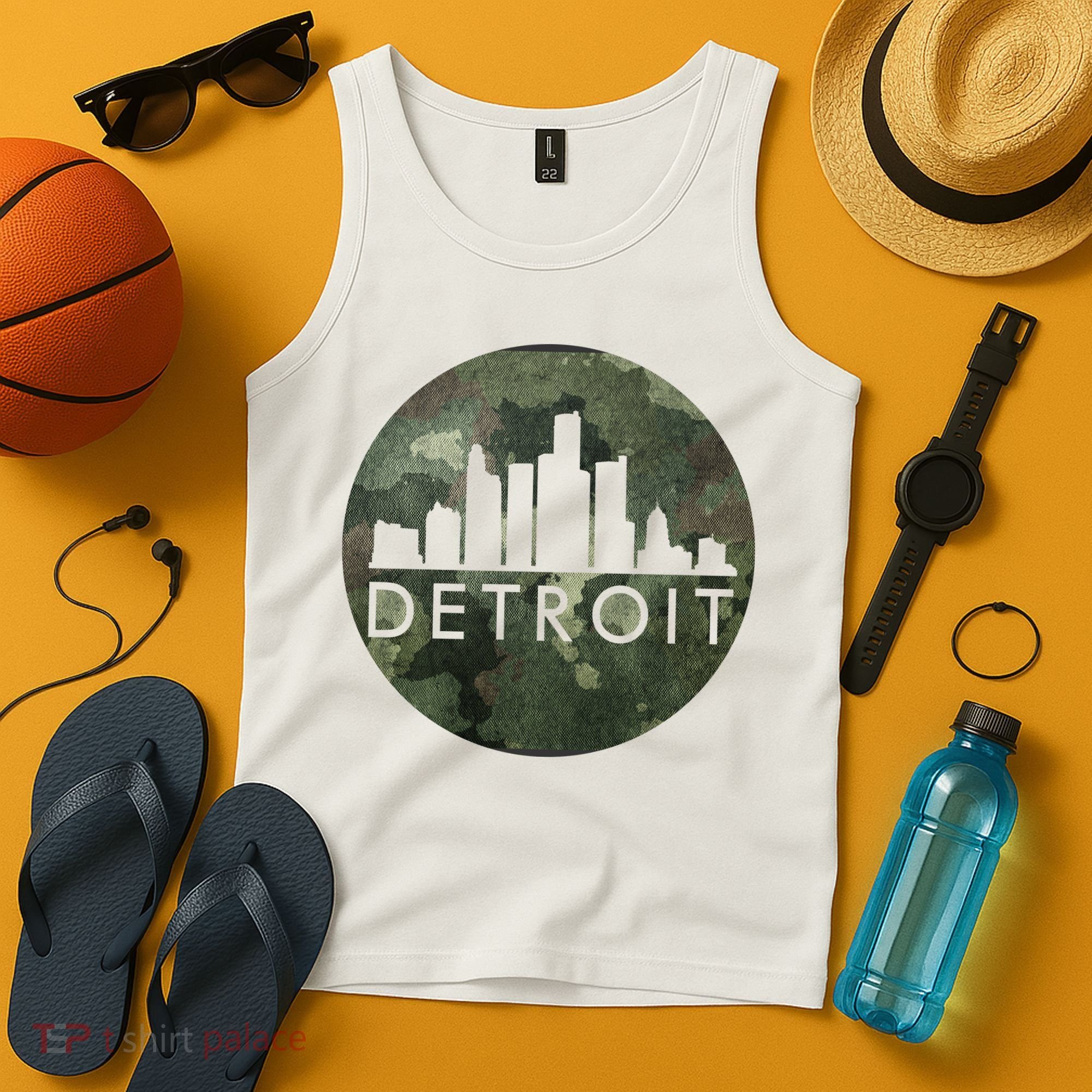 Camo Detroit Skyline Logo Tank Top