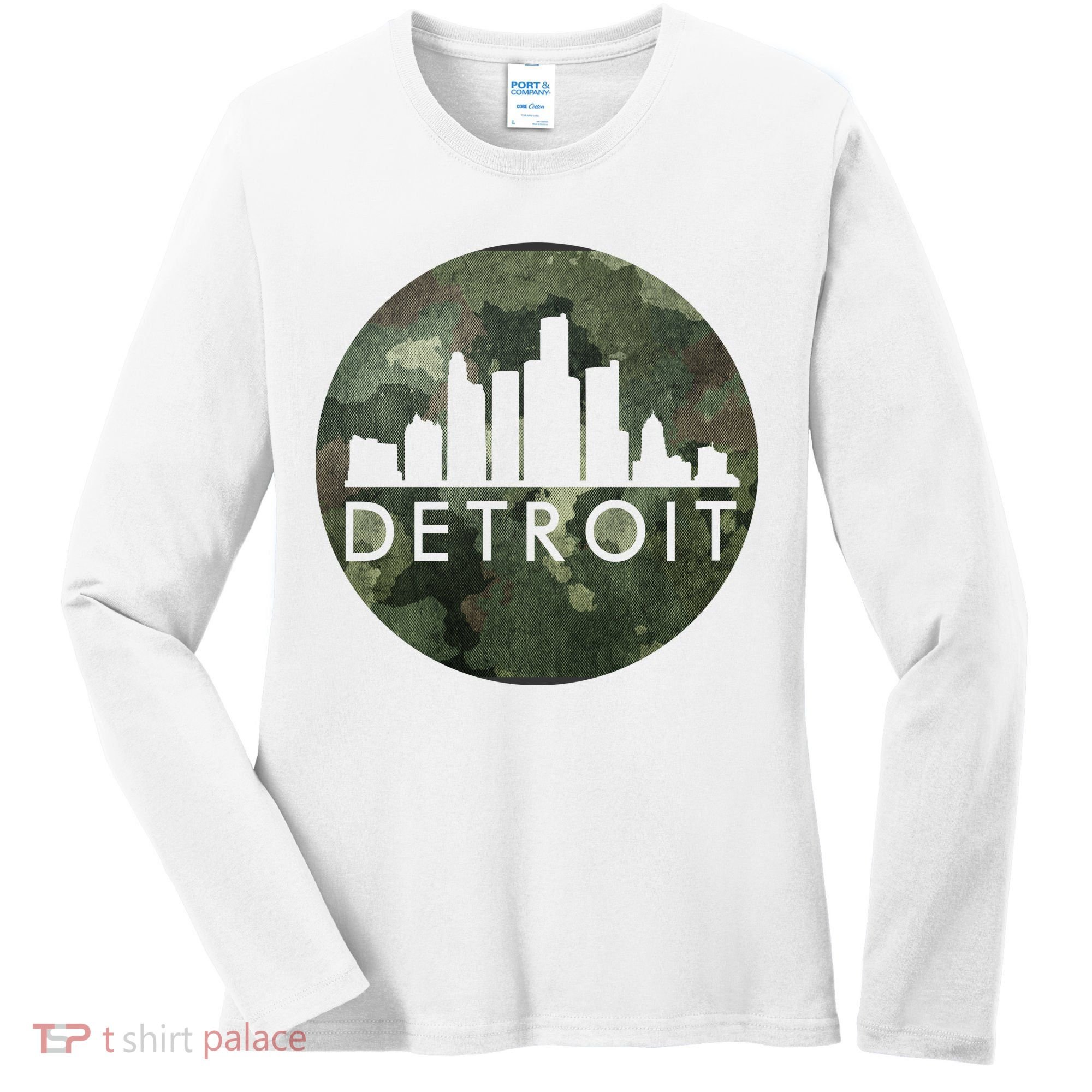 Camo Detroit Skyline Logo Women's Long Sleeve Shirt