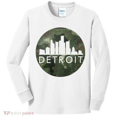 Camo Detroit Skyline Logo Kids Long Sleeve Shirt