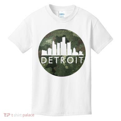 Camo Detroit Skyline Logo Kids T-Shirt
