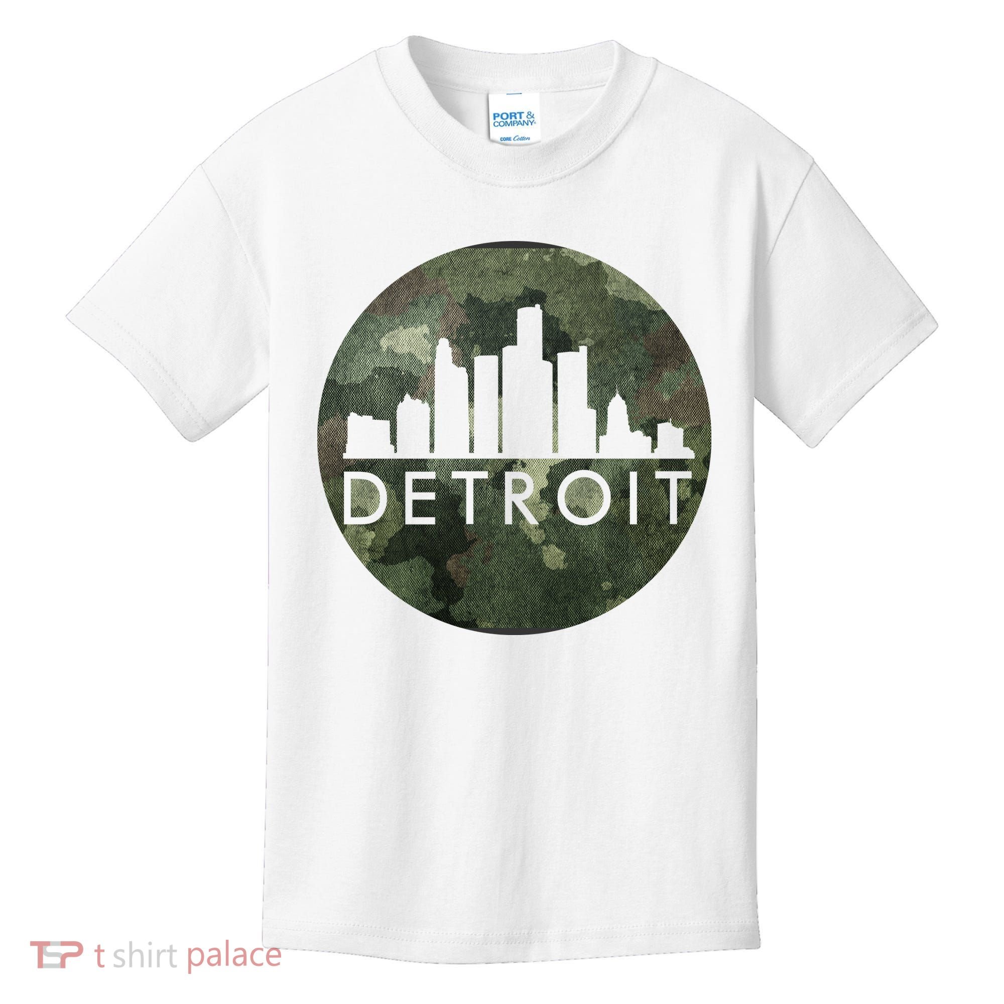 Camo Detroit Skyline Logo Kids T-Shirt