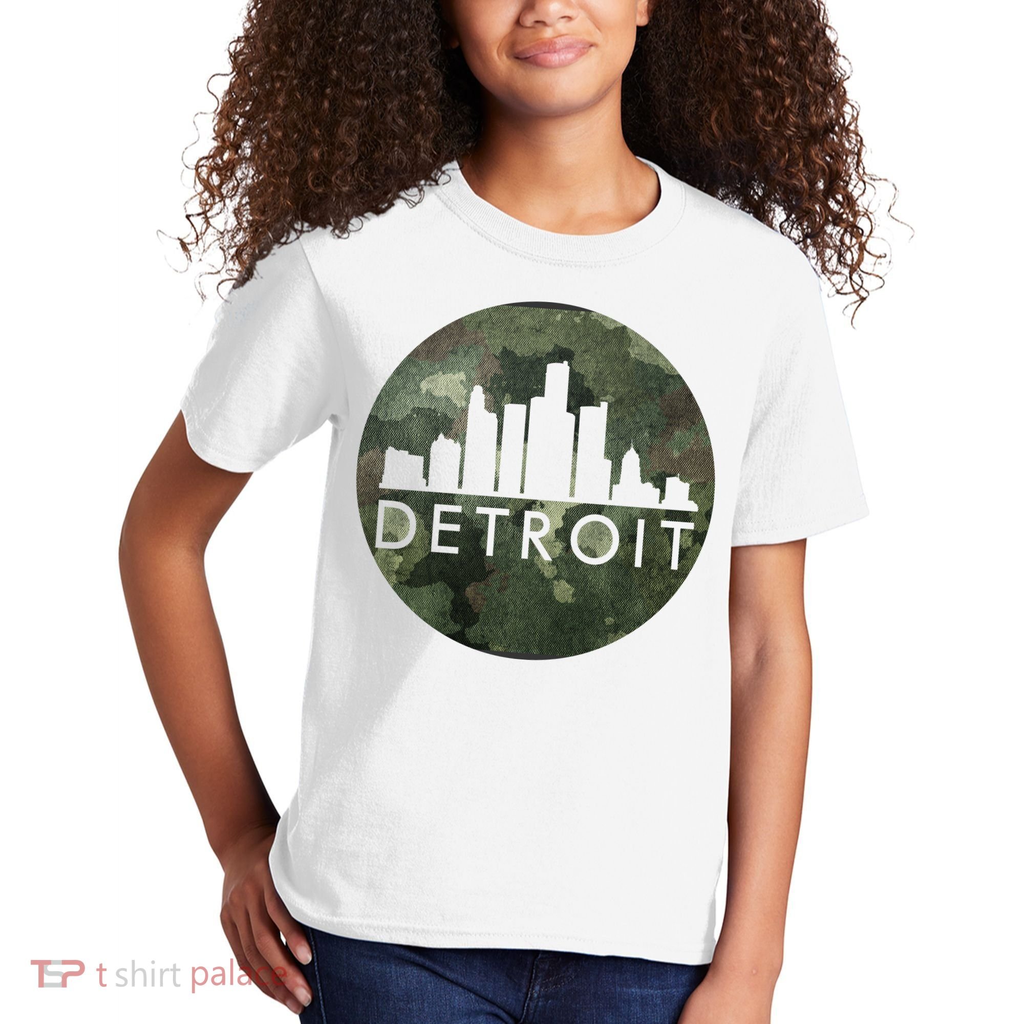 Camo Detroit Skyline Logo Kids T-Shirt