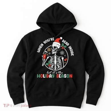 Coffee Drinking Skeleton Christmas Skull Santa Hat Xmas Hoodie