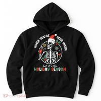 Coffee Drinking Skeleton Christmas Skull Santa Hat Xmas Hoodie thumb 0