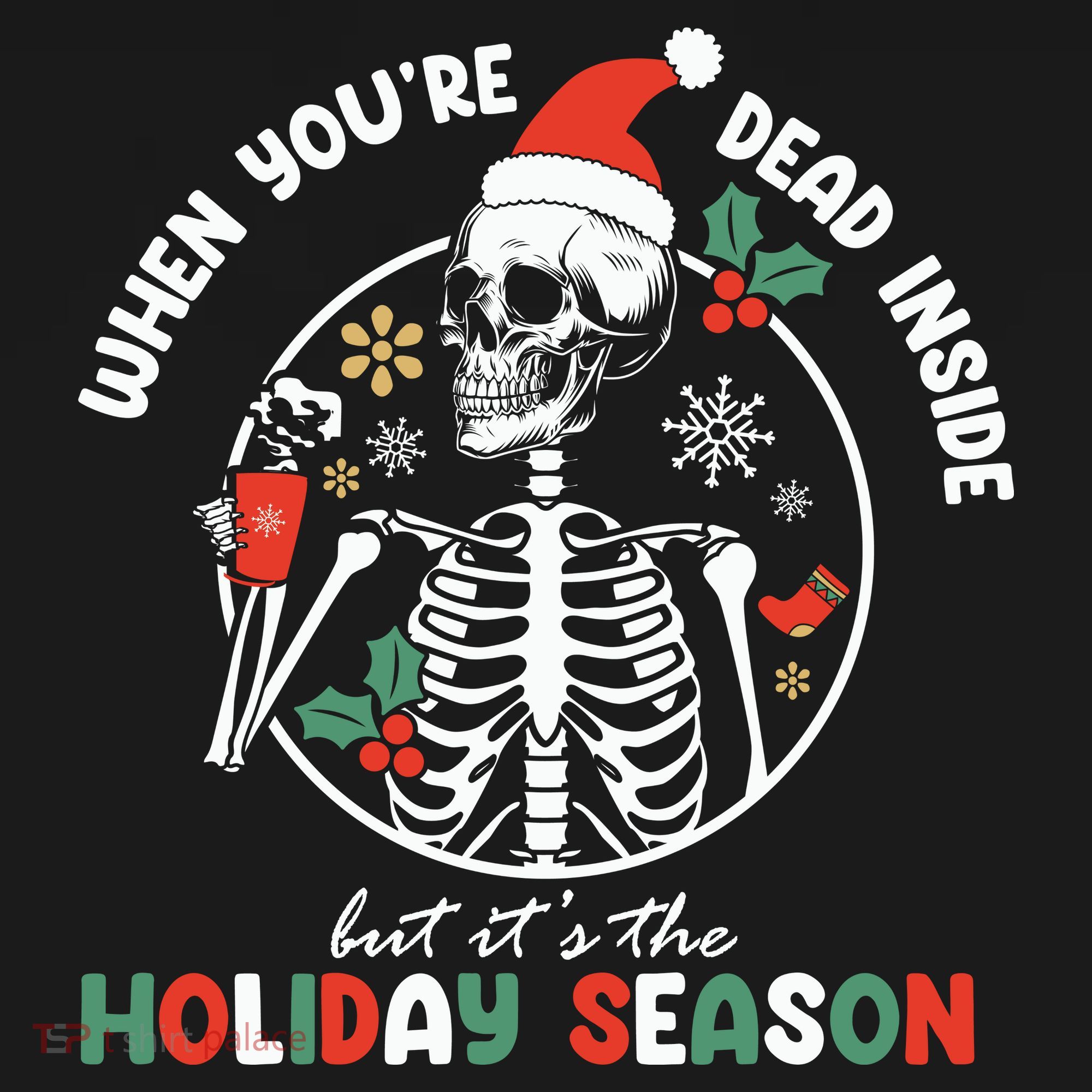 Coffee Drinking Skeleton Christmas Skull Santa Hat Xmas Apron