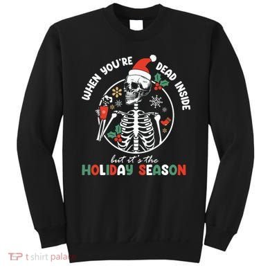 Coffee Drinking Skeleton Christmas Skull Santa Hat Xmas Sweatshirt