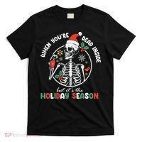 Coffee Drinking Skeleton Christmas Skull Santa Hat Xmas T-Shirt thumb 0
