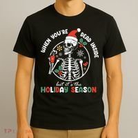 Coffee Drinking Skeleton Christmas Skull Santa Hat Xmas T-Shirt thumb 3