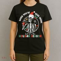 Coffee Drinking Skeleton Christmas Skull Santa Hat Xmas T-Shirt thumb 4