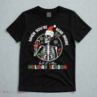 Coffee Drinking Skeleton Christmas Skull Santa Hat Xmas T-Shirt thumb 5