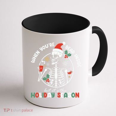 Coffee Drinking Skeleton Christmas Skull Santa Hat Xmas Coffee Mug back