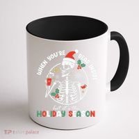 Coffee Drinking Skeleton Christmas Skull Santa Hat Xmas Coffee Mug thumb 1