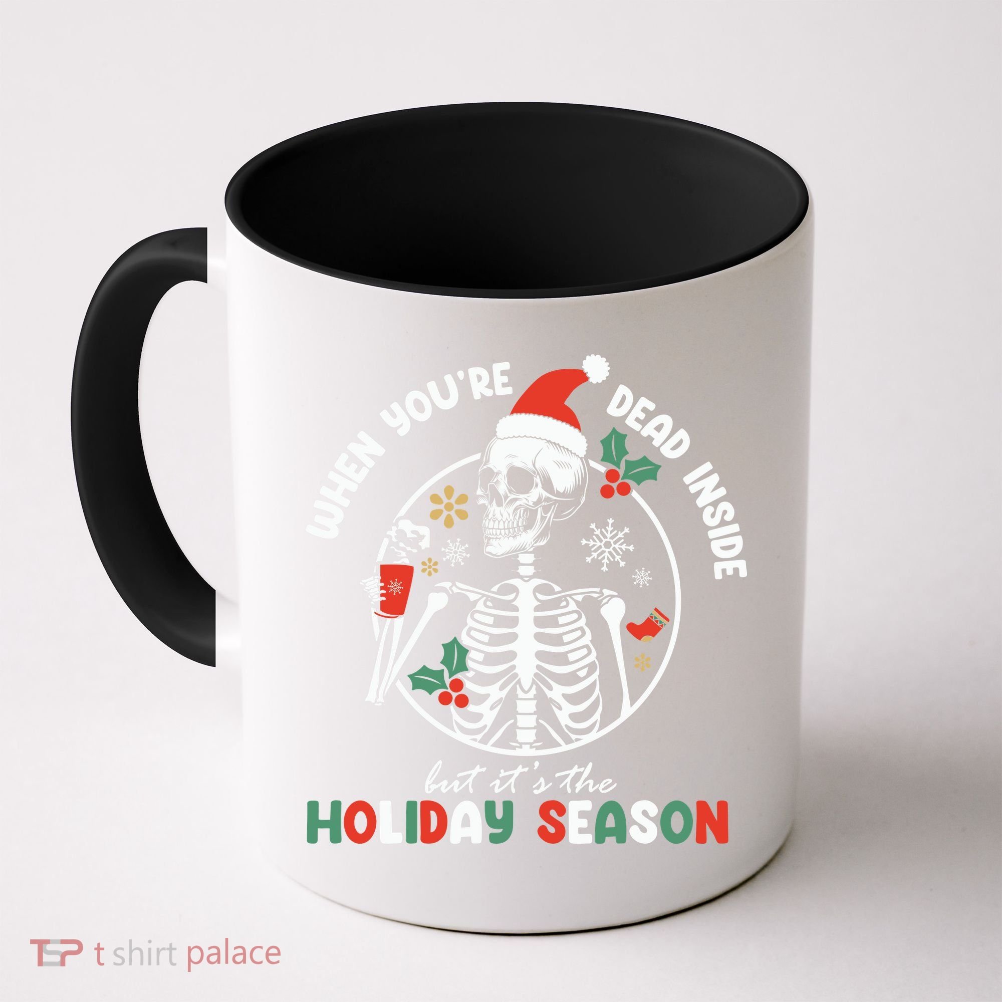 Coffee Drinking Skeleton Christmas Skull Santa Hat Xmas Coffee Mug