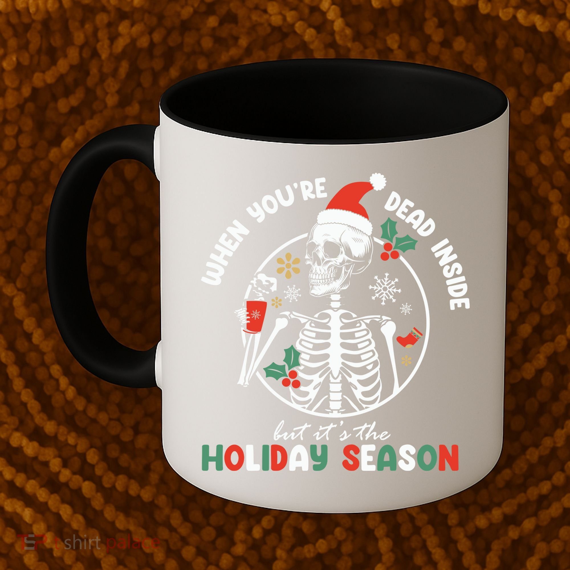 Coffee Drinking Skeleton Christmas Skull Santa Hat Xmas Coffee Mug