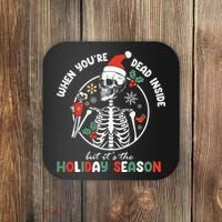 Coffee Drinking Skeleton Christmas Skull Santa Hat Xmas Coaster thumb 0