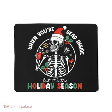 Coffee Drinking Skeleton Christmas Skull Santa Hat Xmas Mousepad