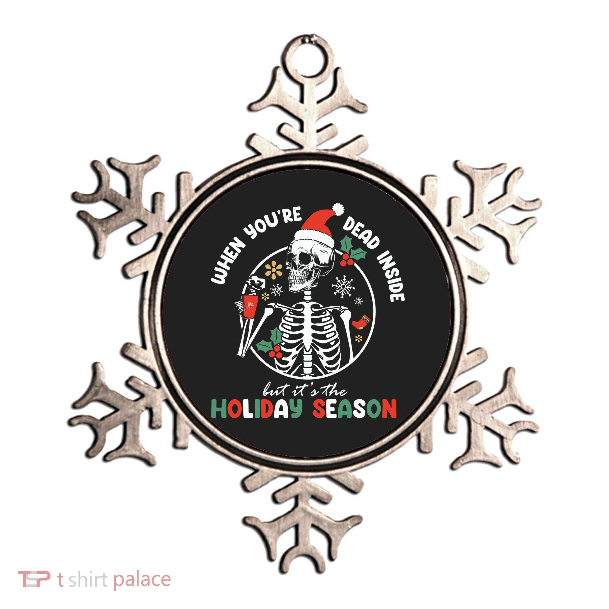 Coffee Drinking Skeleton Christmas Skull Santa Hat Xmas Ornament
