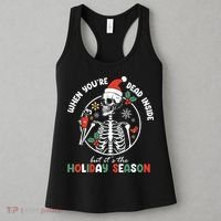 Coffee Drinking Skeleton Christmas Skull Santa Hat Xmas Women's Tank Top thumb 3