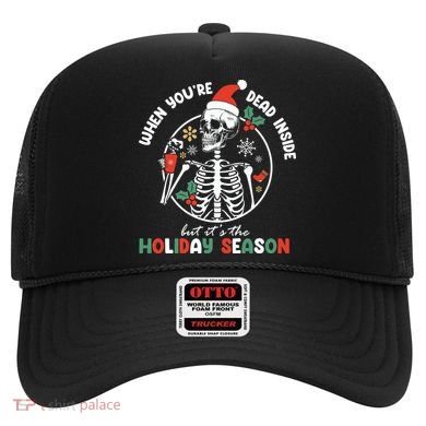 Coffee Drinking Skeleton Christmas Skull Santa Hat Xmas Hat