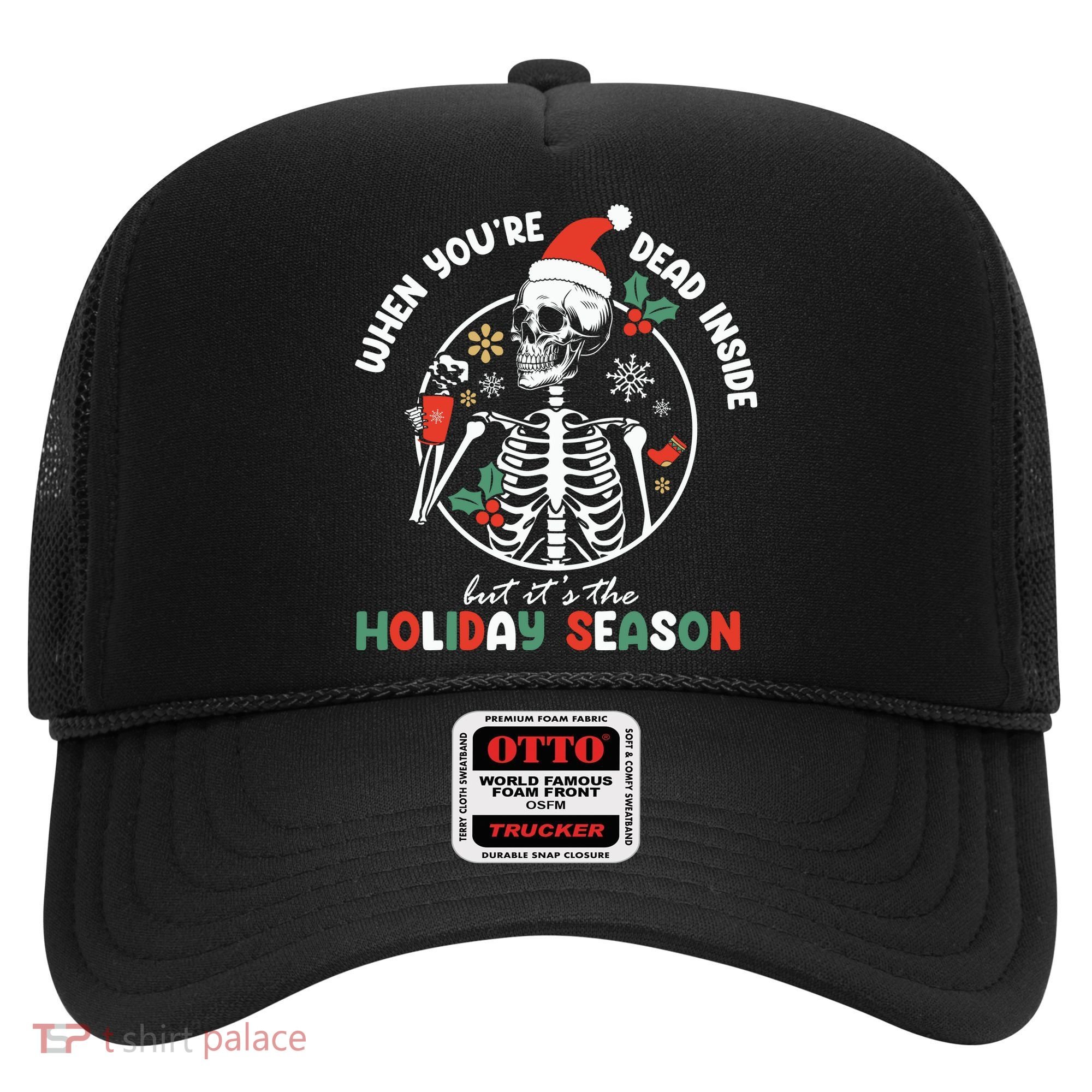 Coffee Drinking Skeleton Christmas Skull Santa Hat Xmas Hat