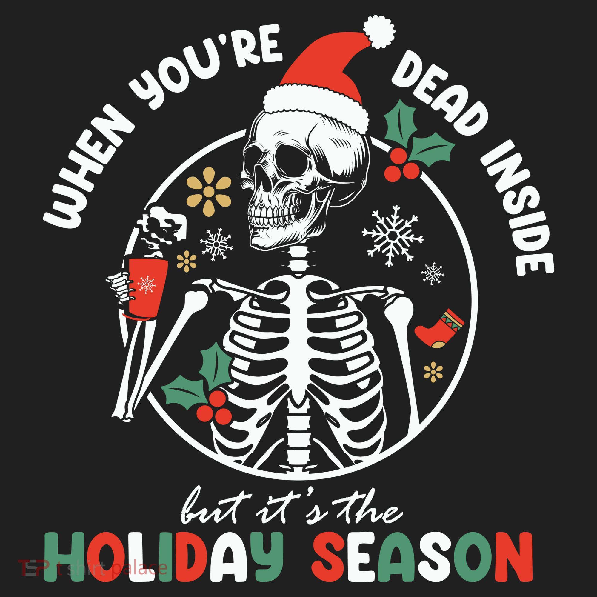 Coffee Drinking Skeleton Christmas Skull Santa Hat Xmas Hat