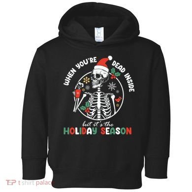 Coffee Drinking Skeleton Christmas Skull Santa Hat Xmas Toddler Hoodie