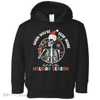 Coffee Drinking Skeleton Christmas Skull Santa Hat Xmas Toddler Hoodie thumb 0