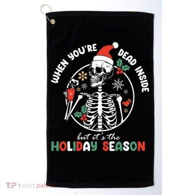 Coffee Drinking Skeleton Christmas Skull Santa Hat Xmas Golf Towel