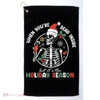 Coffee Drinking Skeleton Christmas Skull Santa Hat Xmas Golf Towel thumb 0