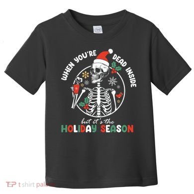 Coffee Drinking Skeleton Christmas Skull Santa Hat Xmas Toddler T-Shirt