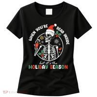 Coffee Drinking Skeleton Christmas Skull Santa Hat Xmas Women's T-Shirt thumb 0