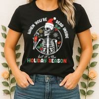 Coffee Drinking Skeleton Christmas Skull Santa Hat Xmas Women's T-Shirt thumb 2