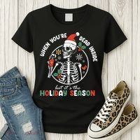 Coffee Drinking Skeleton Christmas Skull Santa Hat Xmas Women's T-Shirt thumb 3