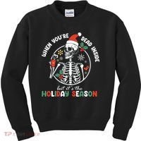Coffee Drinking Skeleton Christmas Skull Santa Hat Xmas Kids Sweatshirt thumb 0