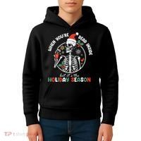 Coffee Drinking Skeleton Christmas Skull Santa Hat Xmas Kids Hoodie thumb 4