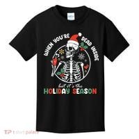 Coffee Drinking Skeleton Christmas Skull Santa Hat Xmas Kids T-Shirt thumb 0