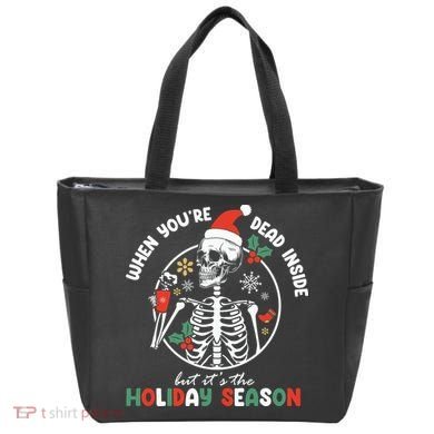 Coffee Drinking Skeleton Christmas Skull Santa Hat Xmas Tote Bag
