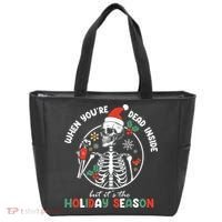 Coffee Drinking Skeleton Christmas Skull Santa Hat Xmas Tote Bag thumb 0